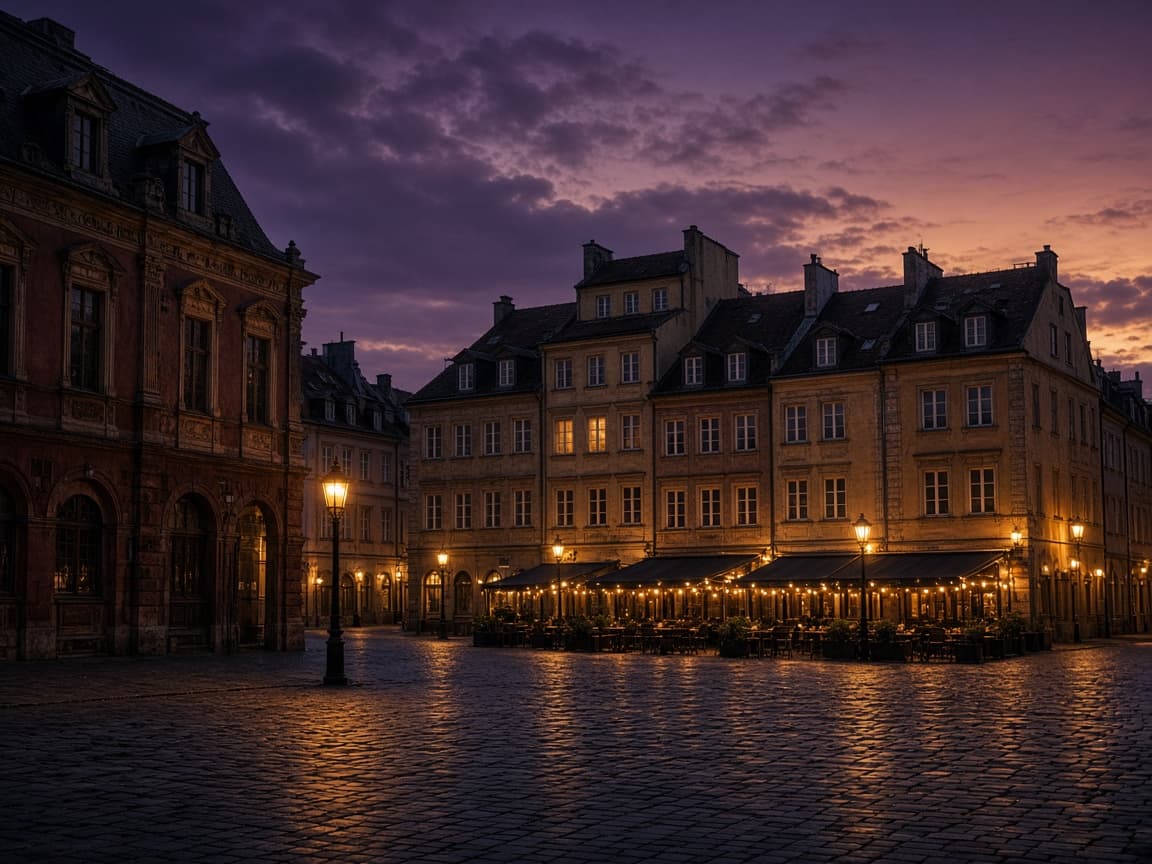 A European square at dusk, used as the picture for European countries