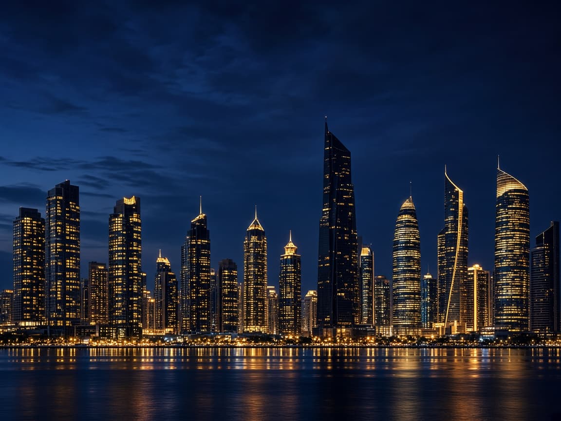 A Gulf city skyline at night, used as the picture for Middle East countries