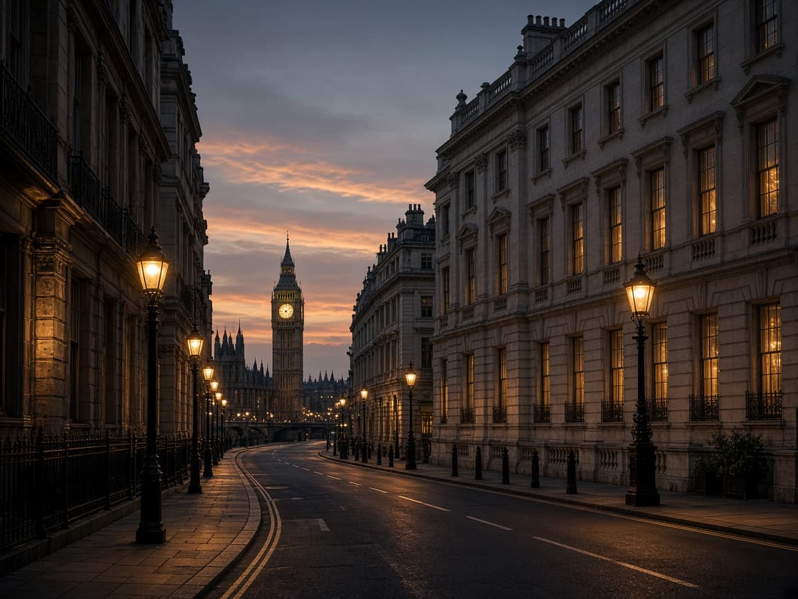 A London street at dusk, used as the picture for United Kingdom and Ireland